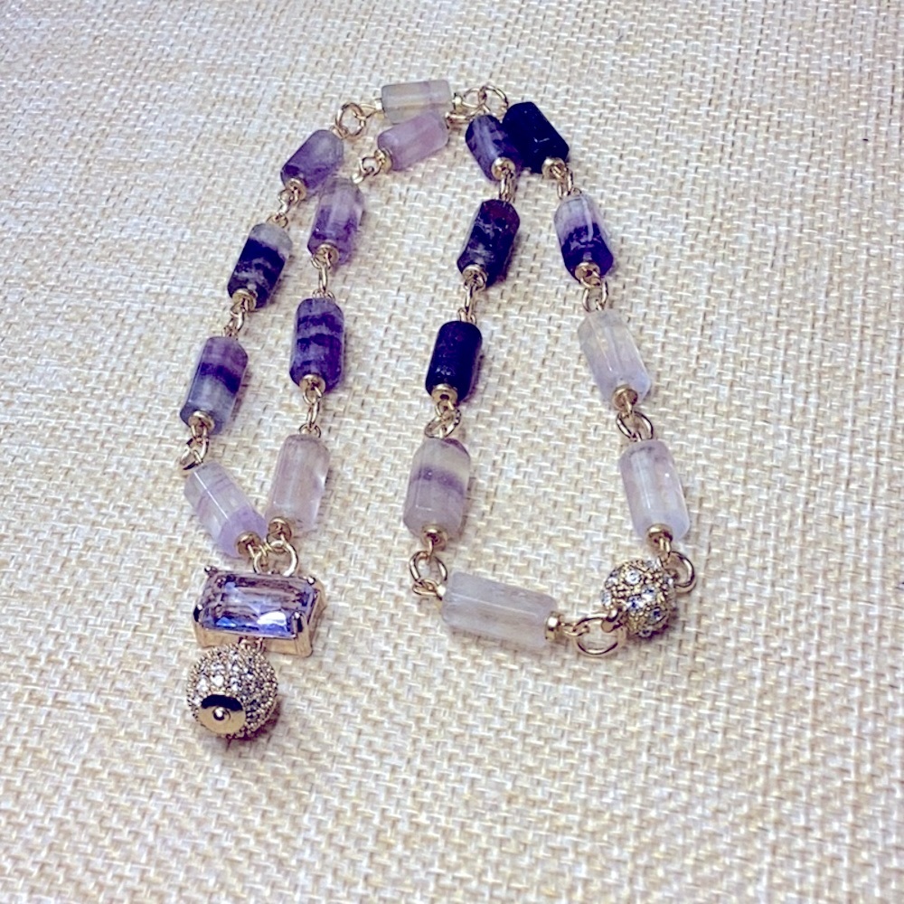 Gold Filled Amethyst Stone Beads Necklace & Pendant